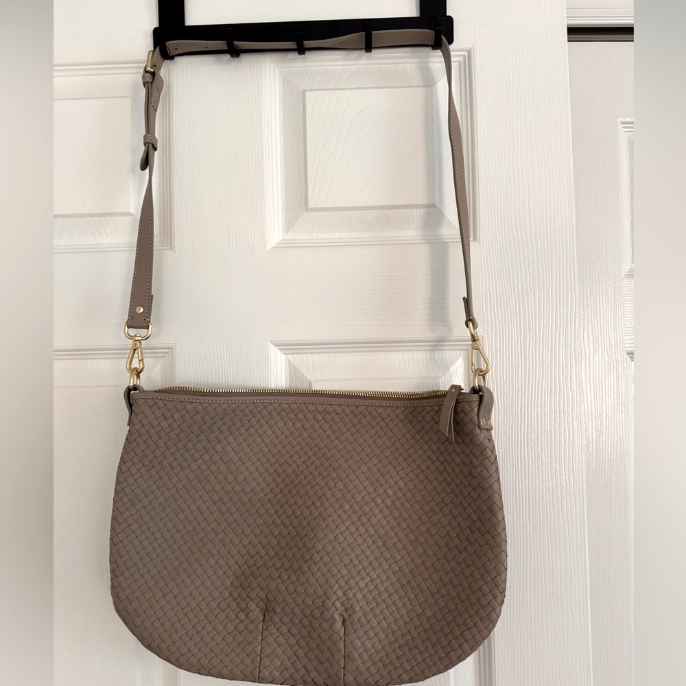 Quince Italian Leather Convertible Crescent Handwoven Shoulder Bag
